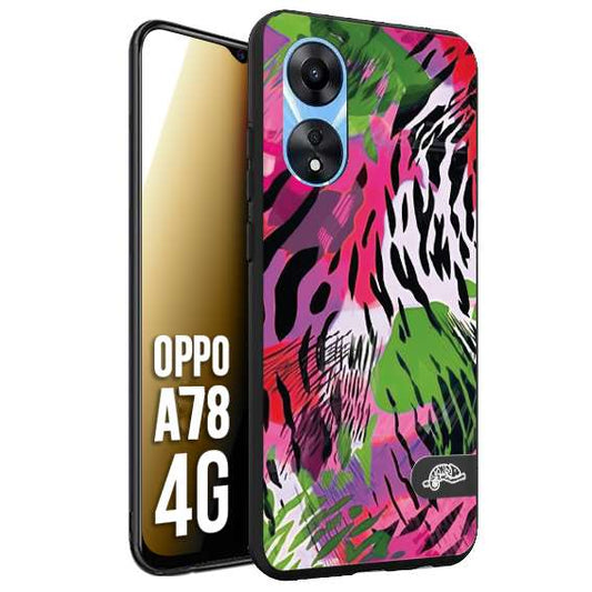 CUSTOMIZZA - Custodia cover nera morbida in tpu compatibile per Oppo A78 4G leopardato tigrato tiger colorata summer color verde fucsia