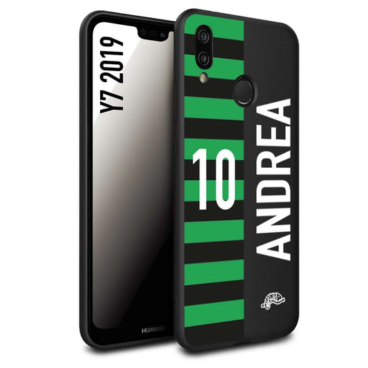 CUSTOMIZZA - Custodia cover nera morbida in tpu compatibile per Huawei Y7 2019 personalizzata calcio football nome e numero calciatori neroverde