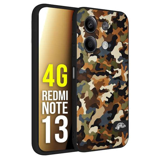 CUSTOMIZZA - Custodia cover nera morbida in tpu compatibile per Xiaomi Redmi Note 13 4G camouflage mimetico militare moderno blu marrone beige