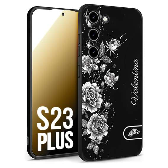 CUSTOMIZZA - Custodia cover nera morbida in tpu compatibile per Samsung S23 PLUS a rilievo soft touch personalizzata nome rose fiori donna