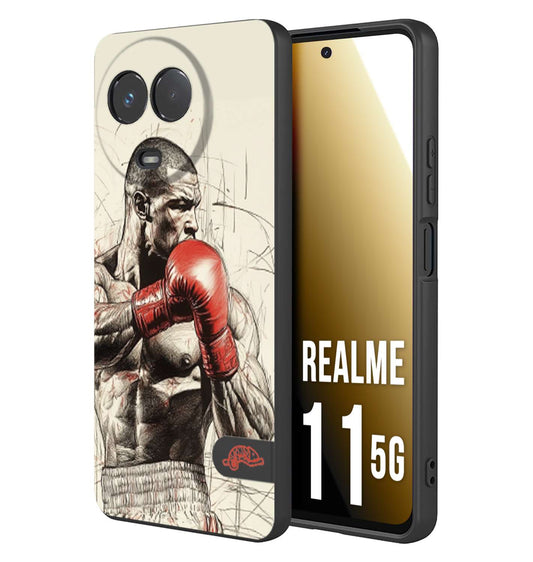 CUSTOMIZZA - Custodia cover nera morbida in tpu compatibile per Realme 11 5G pugilato pugili disegno tattoo guantoni box sport ring
