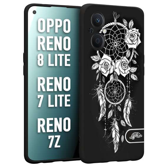 CUSTOMIZZA - Custodia cover nera morbida in tpu compatibile per Oppo Reno 7 Lite - 8 Lite - 7Z acchiappasogni dreamcatcher black and white bianco a rilievo disegnato tattoo tatuaggio