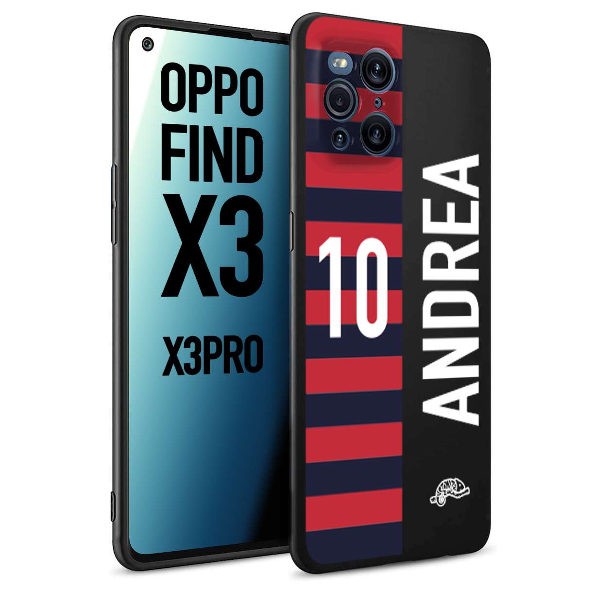 CUSTOMIZZA - Custodia cover nera morbida in tpu compatibile per Oppo Find X3 - Find X3 Pro 5G personalizzata calcio football nome e numero calciatori rossoblu