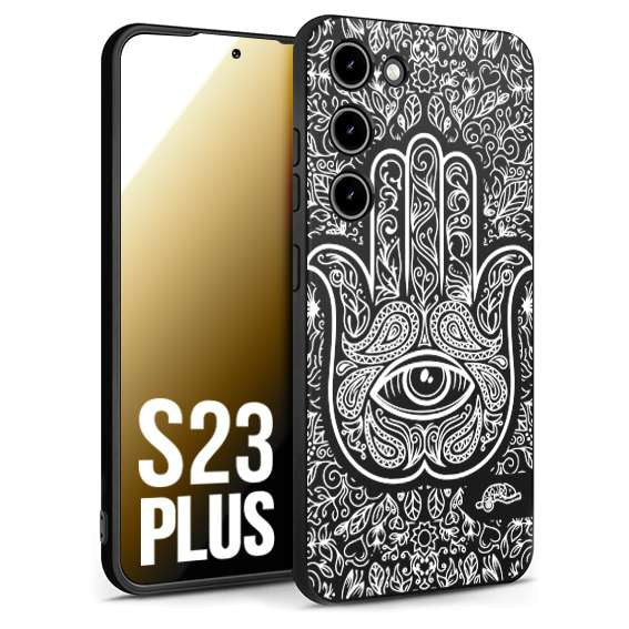 CUSTOMIZZA - Custodia cover nera morbida in tpu compatibile per Samsung S23 PLUS mano di fatima effetto rilievo mandala donna