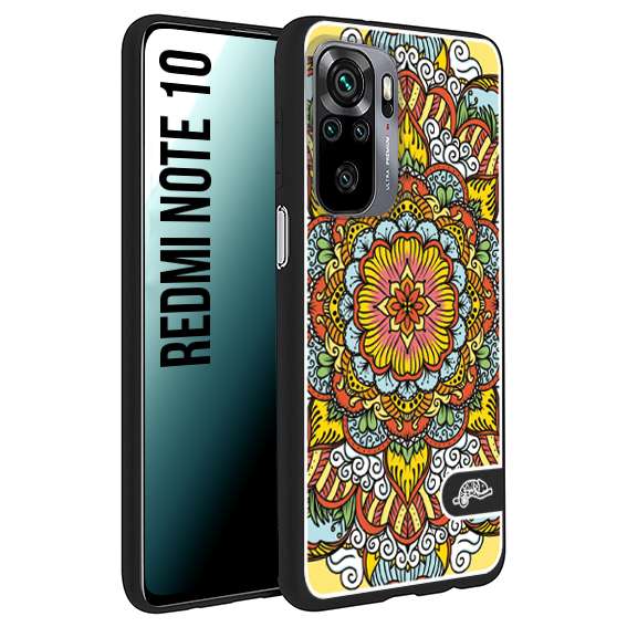 CUSTOMIZZA - Custodia cover nera morbida in tpu compatibile per Xiaomi Redmi Note 10 mandala colorato fiore nuvole arancione