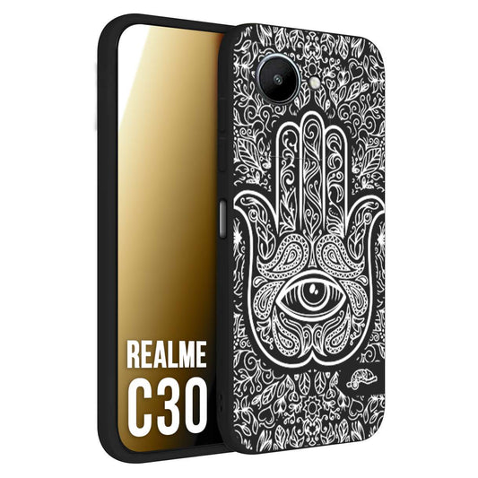CUSTOMIZZA - Custodia cover nera morbida in tpu compatibile per Realme C30 mano di fatima effetto rilievo mandala donna