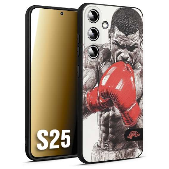 CUSTOMIZZA - Custodia cover nera morbida in tpu compatibile per Samsung S25 pugilato pugili disegno tattoo guantoni box pesi massimi gancio