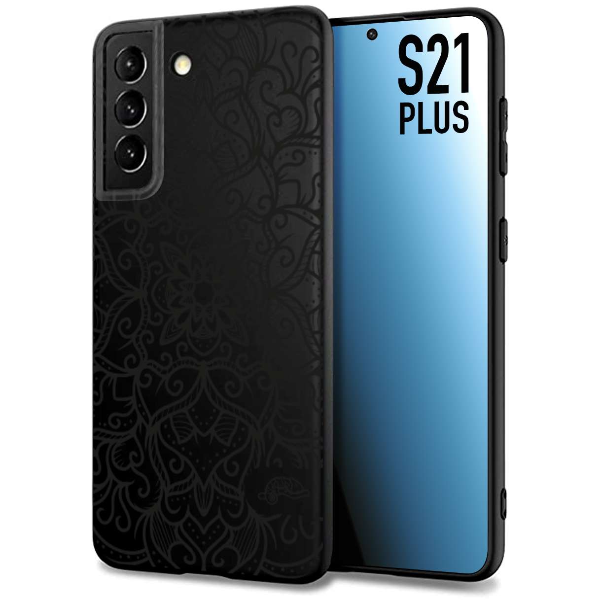 CUSTOMIZZA - Custodia cover nera morbida in tpu compatibile per Samsung S21 PLUS mandala nero fiore vedo non vedo donna