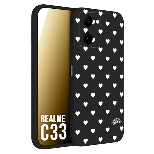 CUSTOMIZZA - Custodia cover nera morbida in tpu compatibile per Oppo Realme C33 cuori pois bianchi donna pin up vintage