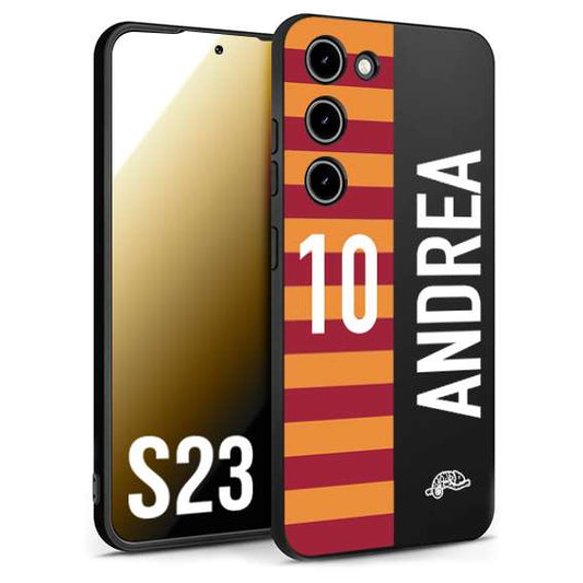 CUSTOMIZZA - Custodia cover nera morbida in tpu compatibile per Samsung S23 personalizzata calcio football nome e numero calciatori giallo rossi