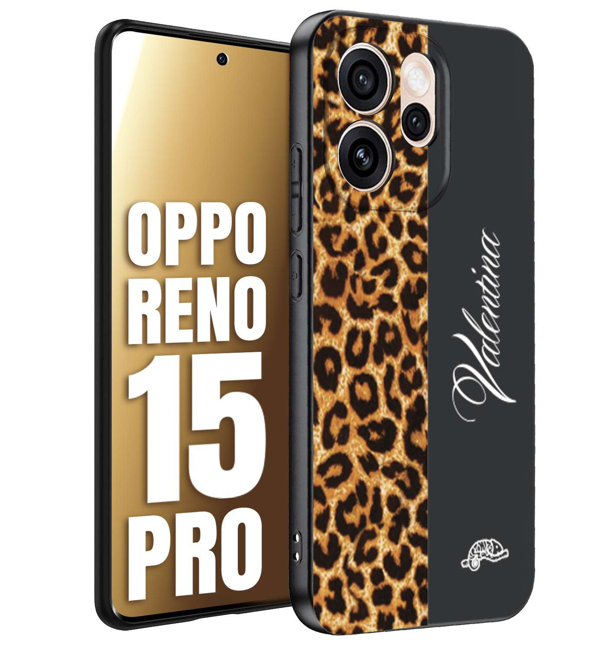 CUSTOMIZZA - Custodia cover nera morbida in tpu compatibile per Oppo Reno 15 PRO custom nome scritta leopardato maculato donna marrone leopard