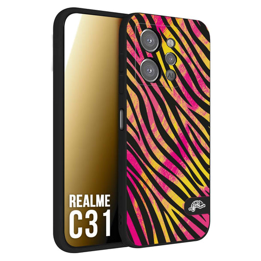 CUSTOMIZZA - Custodia cover nera morbida in tpu compatibile per Oppo Realme C31 zebrata maculata a rilievo soft touch donna fucsia gialla