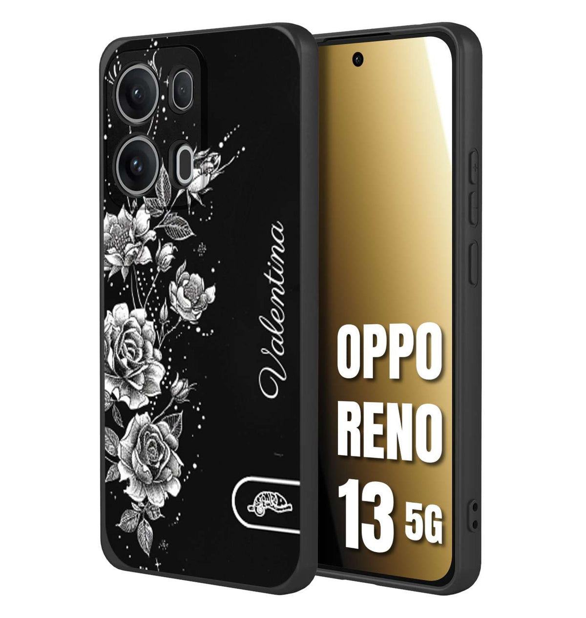 CUSTOMIZZA - Custodia cover nera morbida in tpu compatibile per Oppo Reno 13 5G personalizzata rilievo soft touch nome rose fiori donna