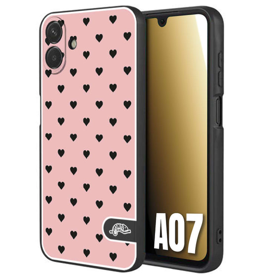 CUSTOMIZZA - Custodia cover nera morbida in tpu compatibile per Samsung A07 cuori pois rosa donna pin up vintage