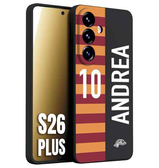 CUSTOMIZZA - Custodia cover nera morbida in tpu compatibile per Samsung S26 PLUS personalizzata calcio football nome e numero calciatori giallo rossi