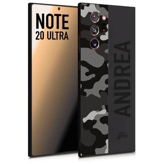 CUSTOMIZZA - Custodia cover nera morbida in tpu compatibile per Samsung NOTE 20 ULTRA camouflage mimetico militare personalizzata nome