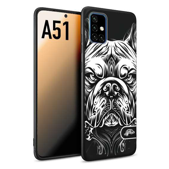 CUSTOMIZZA - Custodia cover nera morbida in tpu compatibile per Samsung A51 bulldog bianco a rilievo disegnato tattoo tatuaggio