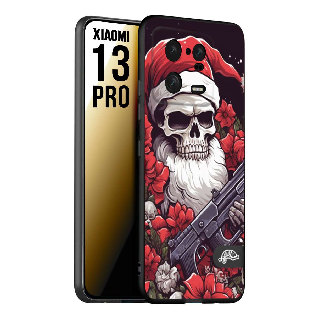 CUSTOMIZZA - Custodia cover nera morbida in tpu compatibile per Xiaomi 13 PRO teschio natale santa claus fiori tattoo disegnato