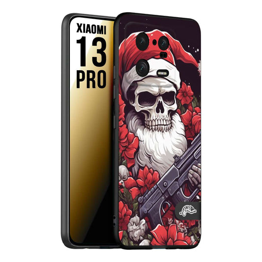 CUSTOMIZZA - Custodia cover nera morbida in tpu compatibile per Xiaomi 13 PRO teschio natale santa claus fiori tattoo disegnato