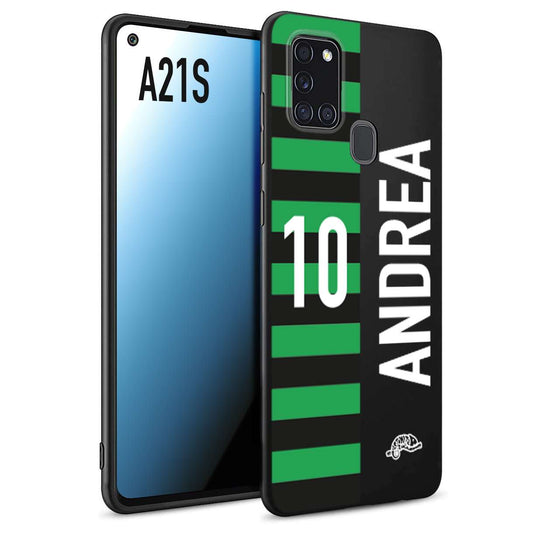 CUSTOMIZZA - Custodia cover nera morbida in tpu compatibile per Samsung A21S personalizzata calcio football nome e numero calciatori neroverde