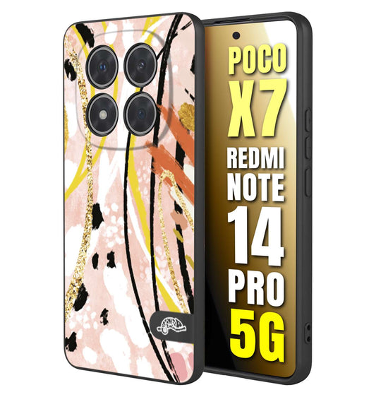 CUSTOMIZZA - Custodia cover nera morbida in tpu compatibile per Xiaomi Redmi Note 14 PRO 5G fiori astratti donna zebrato leopardato fantasia dorata gialla rosa colorata