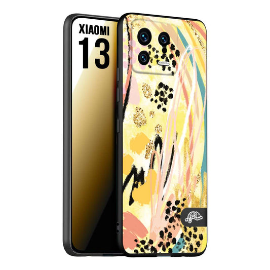 CUSTOMIZZA - Custodia cover nera morbida in tpu compatibile per Xiaomi 13 astratti donna flower fantasia estate gialla rosa leopardata