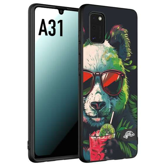 CUSTOMIZZA - Custodia cover nera morbida in tpu compatibile per Samsung A31 estate disegnata cocktails animali simpatici panda mojito