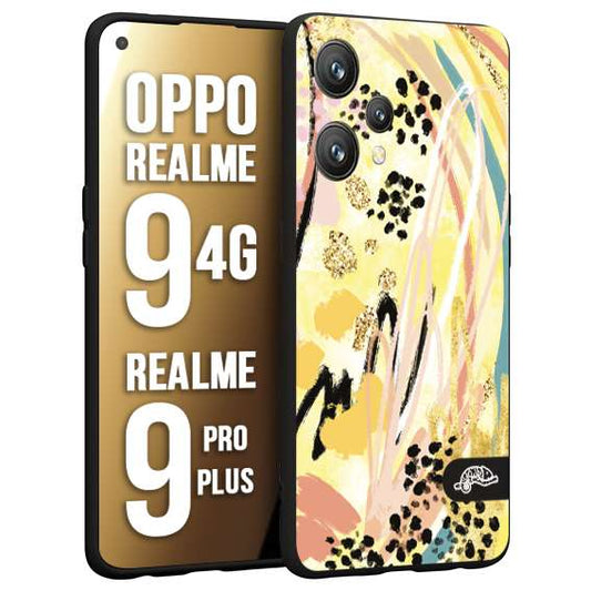 CUSTOMIZZA - Custodia cover nera morbida in tpu compatibile per Realme 9 4G - 9 PRO PLUS astratti donna flower fantasia estate gialla rosa leopardata