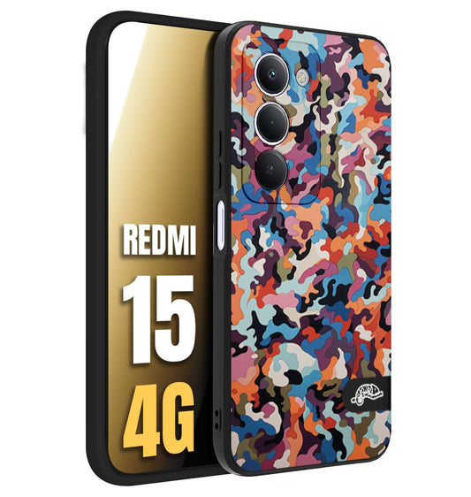 CUSTOMIZZA - Custodia cover nera morbida in tpu compatibile per Xiaomi Redmi 15 4G camouflage mimetico militare moderno blu arancio rosa