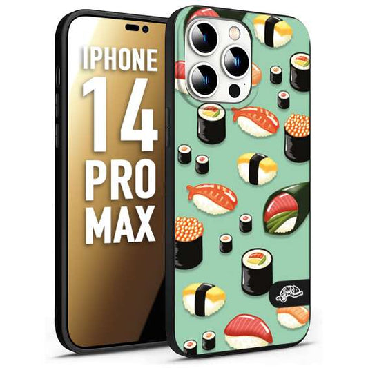 CUSTOMIZZA - Custodia cover nera morbida in tpu compatibile per iPhone 14 PRO MAX sushi disegni giapponese nighiri acquamarina verde