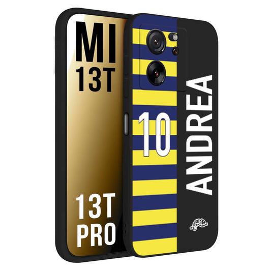 CUSTOMIZZA - Custodia cover nera morbida in tpu compatibile per Xiaomi 13T - 13T PRO personalizzata calcio football nome e numero calciatori giallo blu