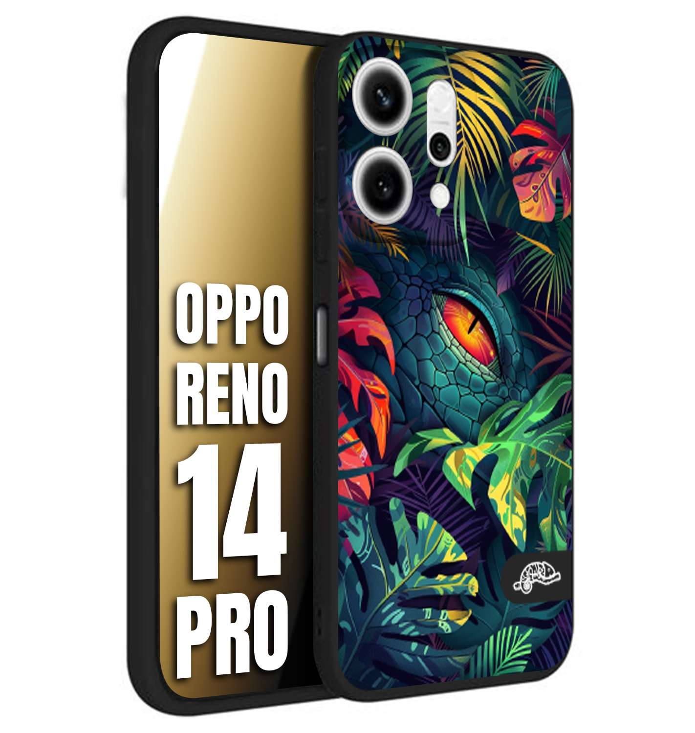 CUSTOMIZZA - Custodia cover nera morbida in tpu compatibile per Oppo Reno 14 PRO animali color giungla tropicale occhio di coccodrillo alligatore disegnato