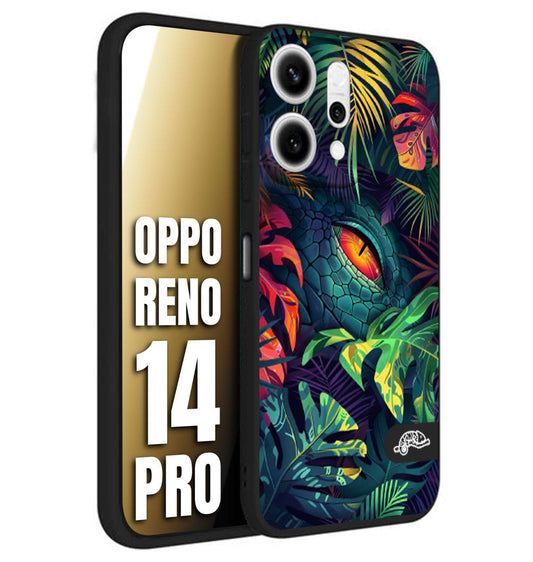CUSTOMIZZA - Custodia cover nera morbida in tpu compatibile per Oppo Reno 14 PRO animali color giungla tropicale occhio di coccodrillo alligatore disegnato