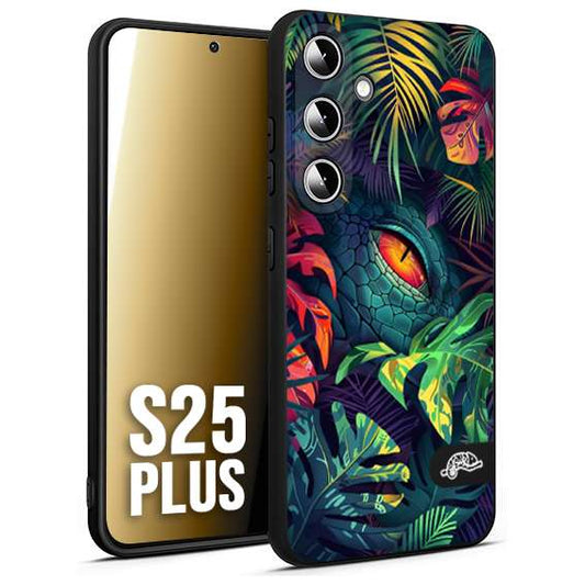CUSTOMIZZA - Custodia cover nera morbida in tpu compatibile per Samsung S25 PLUS animali color giungla tropicale occhio di coccodrillo alligatore disegnato