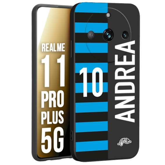 CUSTOMIZZA - Custodia cover nera morbida in tpu compatibile per Oppo Realme 11 PRO PLUS 5G personalizzata calcio football nome e numero calciatori nerazzurra