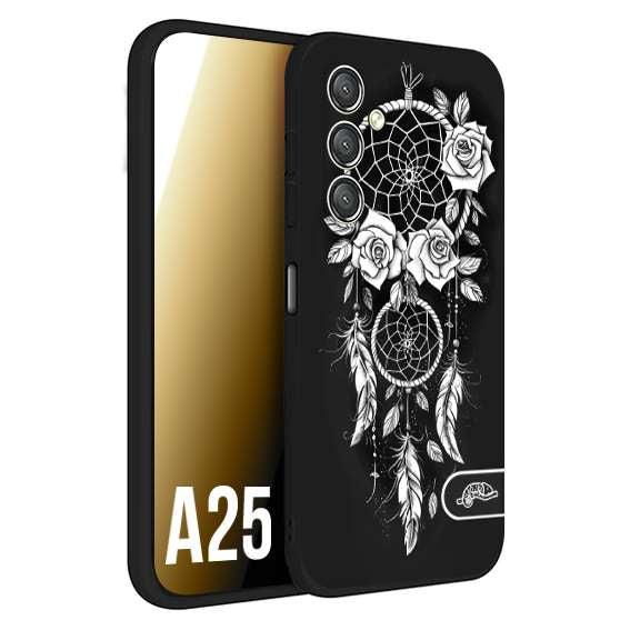 CUSTOMIZZA - Custodia cover nera morbida in tpu compatibile per Samsung A25 acchiappasogni dreamcatcher black and white bianco a rilievo disegnato tattoo tatuaggio