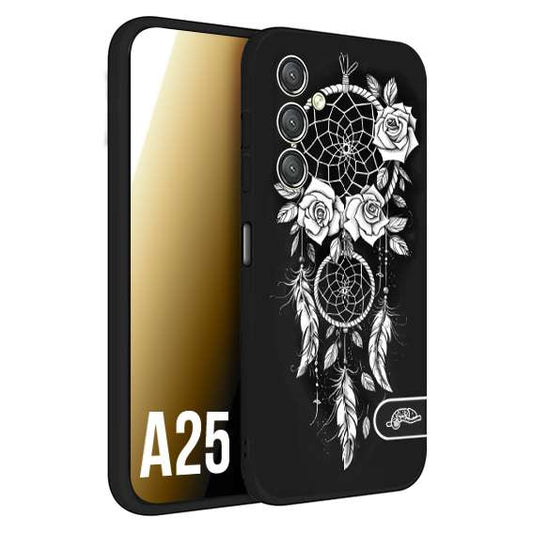 CUSTOMIZZA - Custodia cover nera morbida in tpu compatibile per Samsung A25 acchiappasogni dreamcatcher black and white bianco a rilievo disegnato tattoo tatuaggio