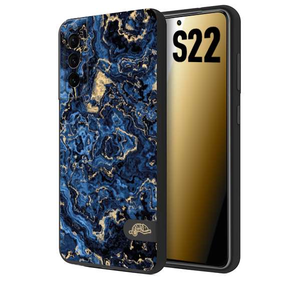 CUSTOMIZZA - Custodia cover nera morbida in tpu compatibile per Samsung S22 effetto marmo marble blu venature dorato psichedelico