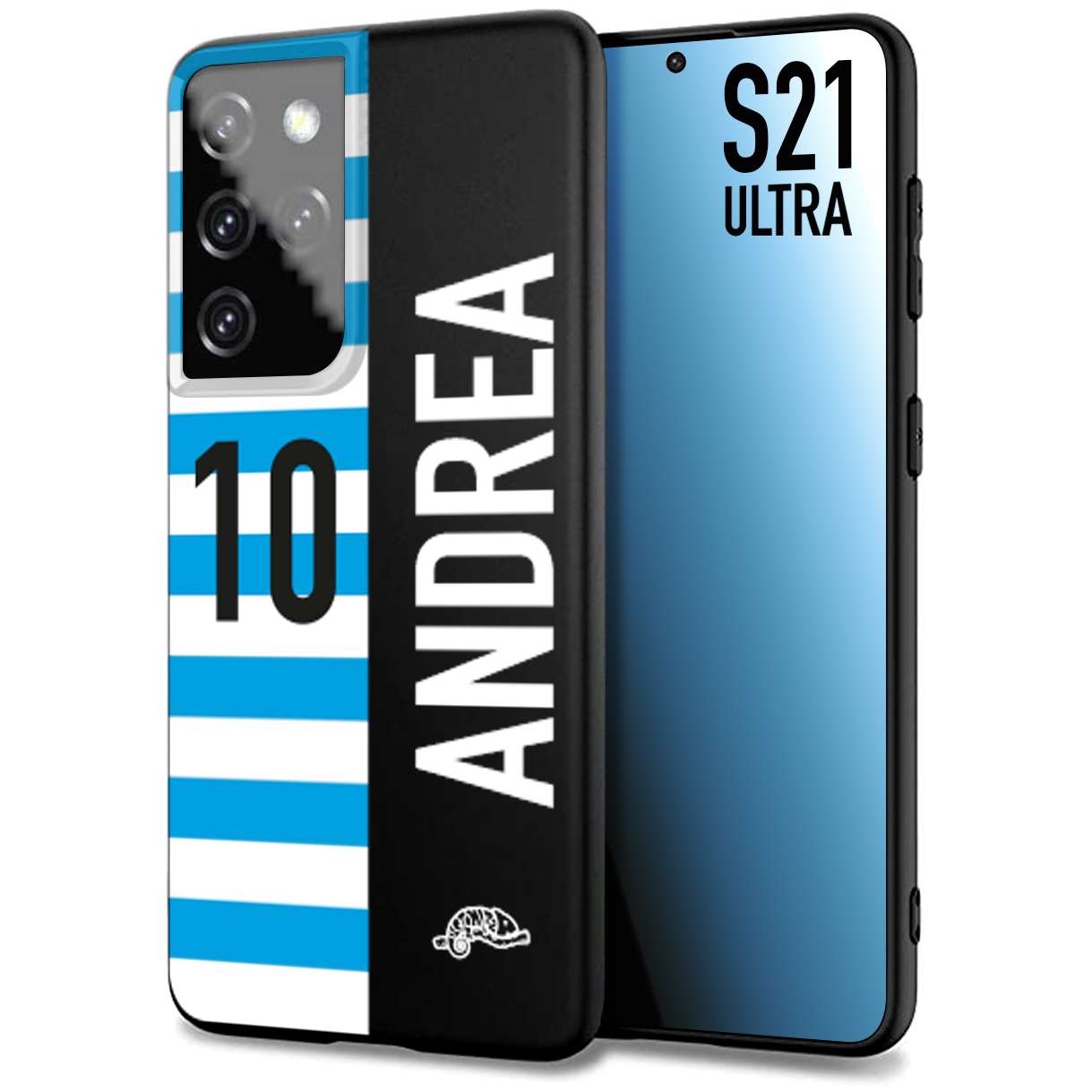 CUSTOMIZZA - Custodia cover nera morbida in tpu compatibile per Samsung S21 ULTRA personalizzata calcio football nome e numero calciatori biancazzurri