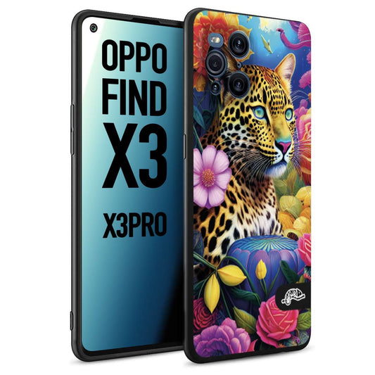 CUSTOMIZZA - Custodia cover nera morbida in tpu compatibile per Oppo Find X3 - Find X3 Pro 5G astratti donna flower fantasia leopardo ghepardo animali colorati