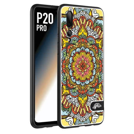 CUSTOMIZZA - Custodia cover nera morbida in tpu compatibile per Huawei P20 PRO mandala colorato fiore nuvole arancione