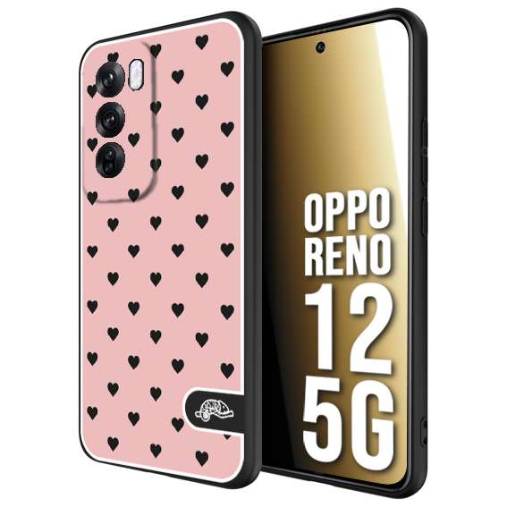 CUSTOMIZZA - Custodia cover nera morbida in tpu compatibile per Oppo Reno 12 5G cuori pois rosa donna pin up vintage