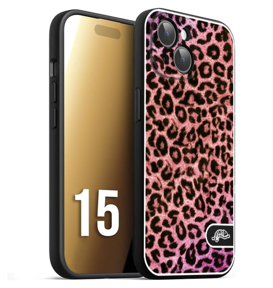 CUSTOMIZZA - Custodia cover nera morbida in tpu compatibile per iPhone 15 leopardato maculato donna rosa leopard