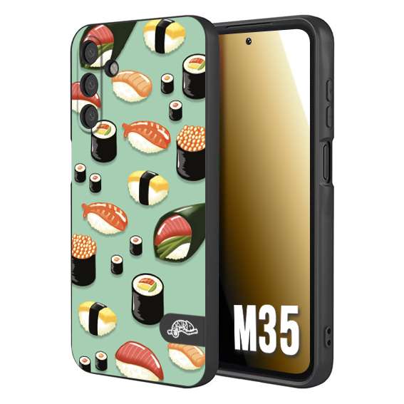 CUSTOMIZZA - Custodia cover nera morbida in tpu compatibile per Samsung M35 sushi disegni giapponese nighiri acquamarina verde
