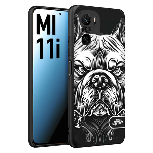 CUSTOMIZZA - Custodia cover nera morbida in tpu compatibile per Xiaomi Mi 11i bulldog bianco a rilievo disegnato tattoo tatuaggio