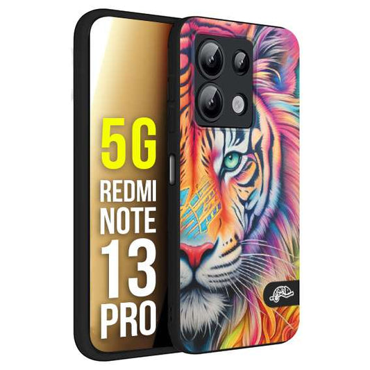 CUSTOMIZZA - Custodia cover nera morbida in tpu compatibile per Xiaomi Redmi Note 13 PRO 5G animali color tigre tiger viso colori vibranti disegnato schizzo