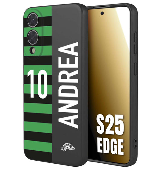 CUSTOMIZZA - Custodia cover nera morbida in tpu compatibile per Samsung S25 EDGE personalizzata calcio football nome e numero calciatori neroverde
