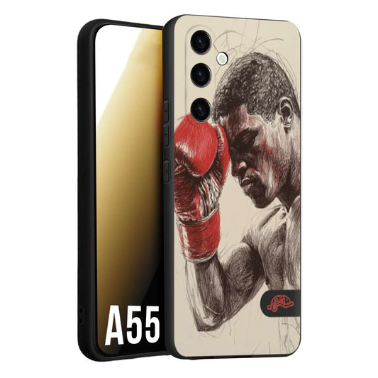 CUSTOMIZZA - Custodia cover nera morbida in tpu compatibile per Samsung A55 5G pugilato pugili disegno tattoo guantoni boxer pesi massimi