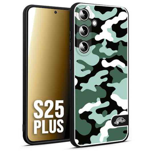 CUSTOMIZZA - Custodia cover nera morbida in tpu compatibile per Samsung S25 PLUS camouflage mimetico militare verde green