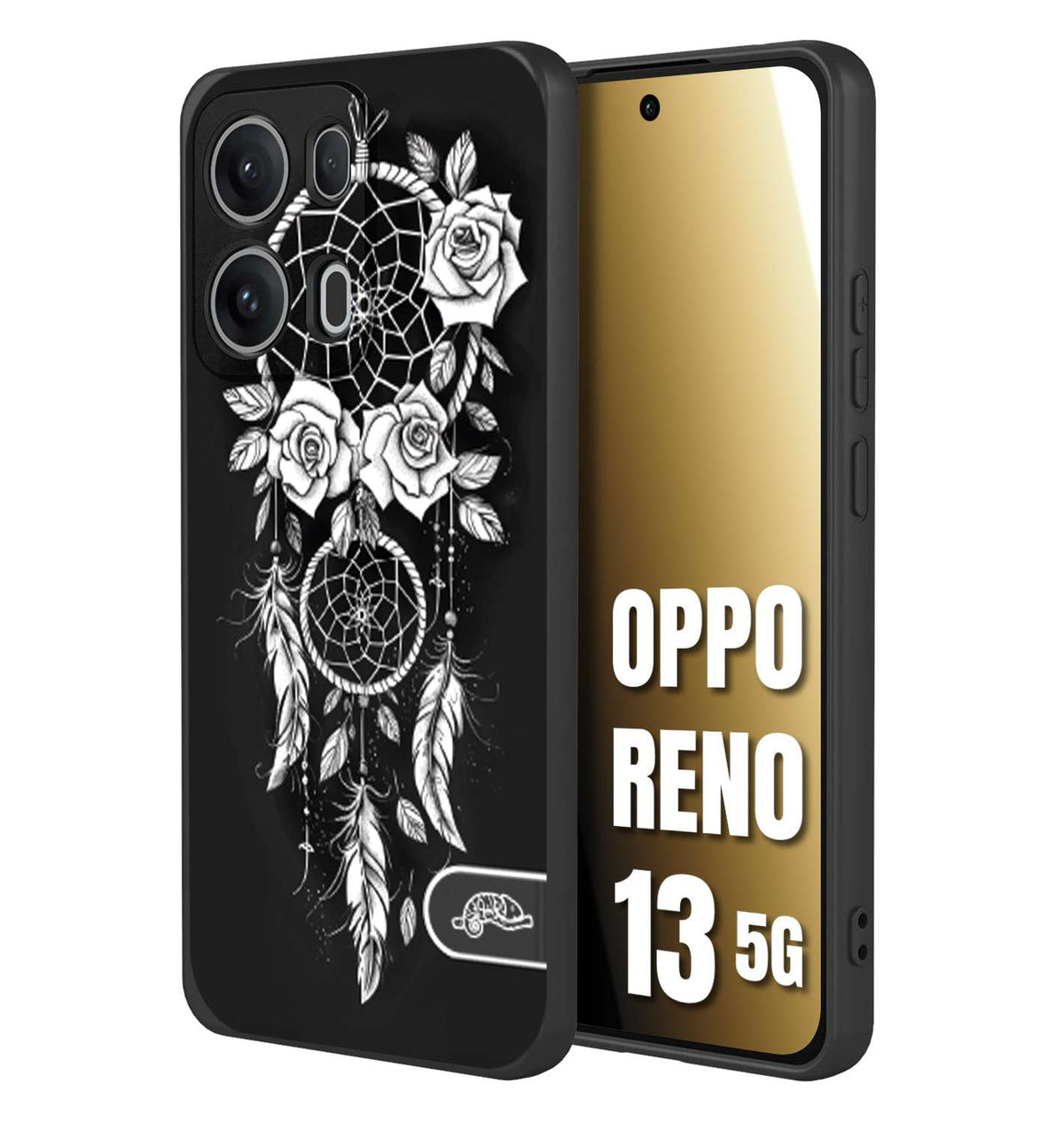 CUSTOMIZZA - Custodia cover nera morbida in tpu compatibile per Oppo Reno 13 5G acchiappasogni dreamcatcher black and white bianco a rilievo disegnato tattoo tatuaggio